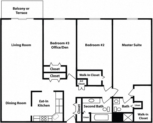 Floor plan for 3 beds, 2 baths, 1872 sqft