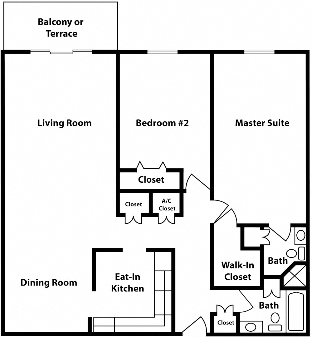 Floor plan for 2 beds, 2 baths, 1440 sqft