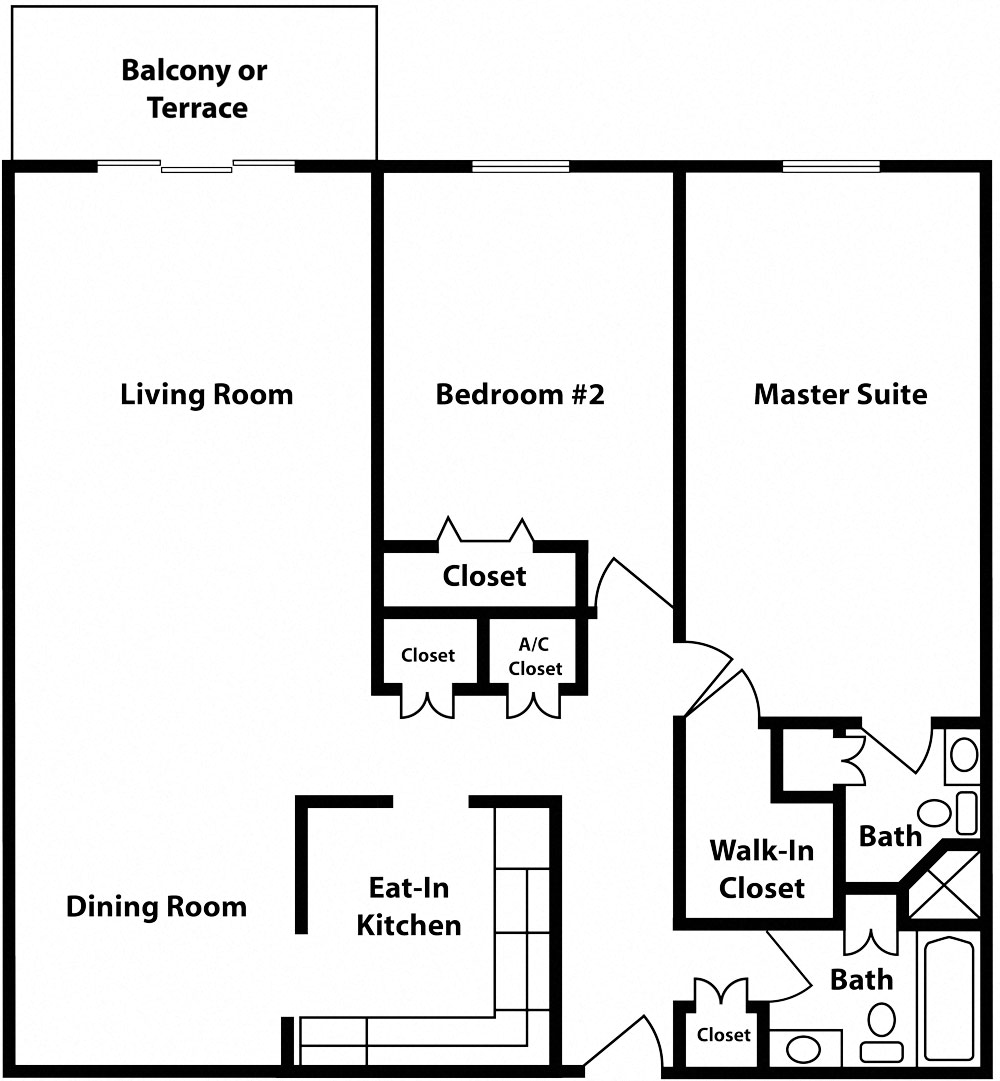 Floor plan for 2 beds, 2 baths, 1440 sqft