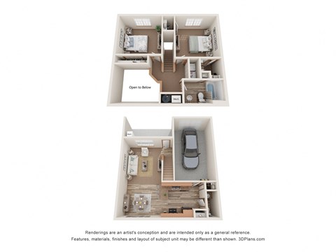 Floor plan for 2 beds, 1.5 baths, 1081 sqft