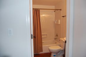 Lake Bluff apartment for rent - a small bathroom with a shower and a toilet