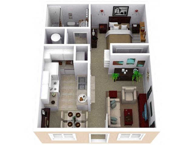 Floor plan for 1 bed, 1 bath, 506 sqft