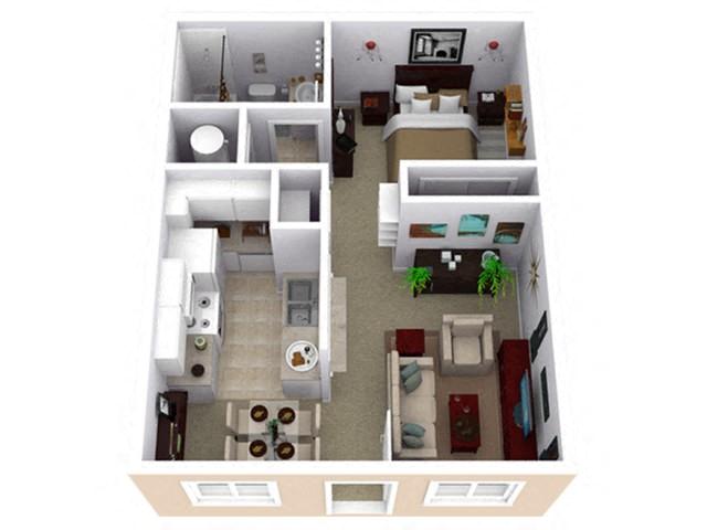 Floor plan for 1 bed, 1 bath, 506 sqft