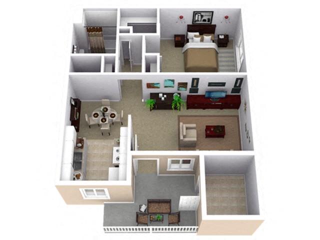 Floor plan for 1 bed, 1 bath, 675 sqft
