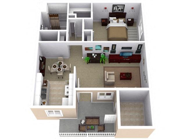 Floor plan for 1 bed, 1 bath, 675 sqft