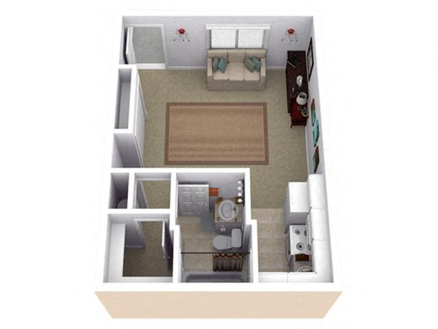 Floor plan for 1 bed, 1 bath, 375 sqft