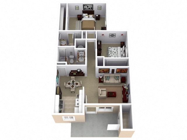 Floor plan for 2 beds, 2 baths, 948 sqft