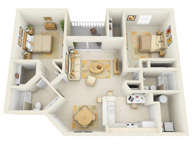 Floor plan for 2 beds, 2 baths, 1224 sqft