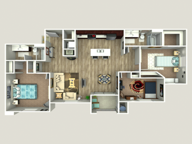 Floor plan for 3 beds, 2 baths, 1372 sqft