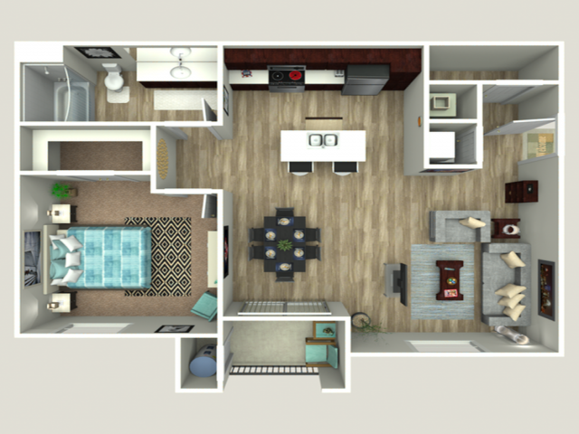 Floor plan for 1 bed, 1 bath, 831 sqft