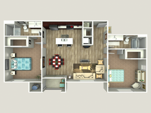 Floor plan for 2 beds, 2 baths, 1213 sqft