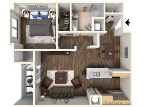 Floor plan for 1 bed, 1 bath, 759 sqft