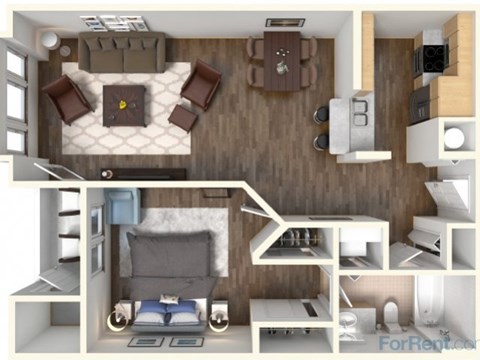 Floor plan for 1 bed, 1 bath, 794 sqft