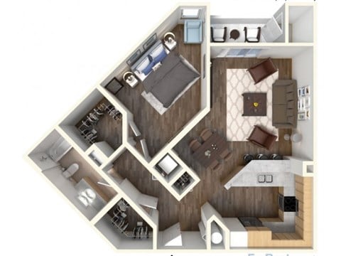 Floor plan for 1 bed, 1 bath, 810 sqft
