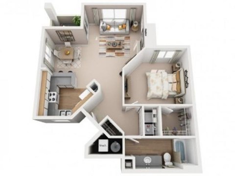 Floor plan for 1 bed, 1 bath, 880 sqft