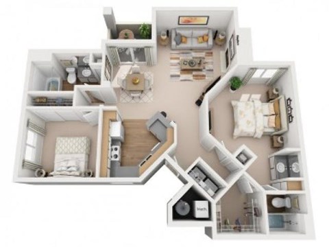 Floor plan for 2 beds, 2 baths, 1130 sqft