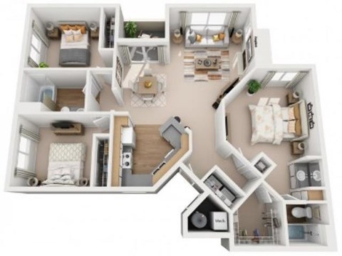 Floor plan for 3 beds, 2 baths, 1310 sqft