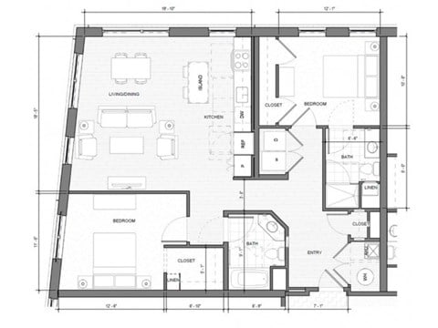 Floor plan for 2 beds, 2 baths, 1192 sqft