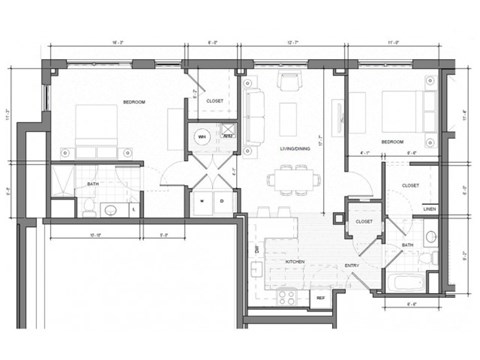 Floor plan for 2 beds, 2 baths, 1260 sqft
