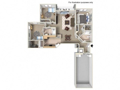Floor plan for 3 beds, 2 baths, 1401 sqft