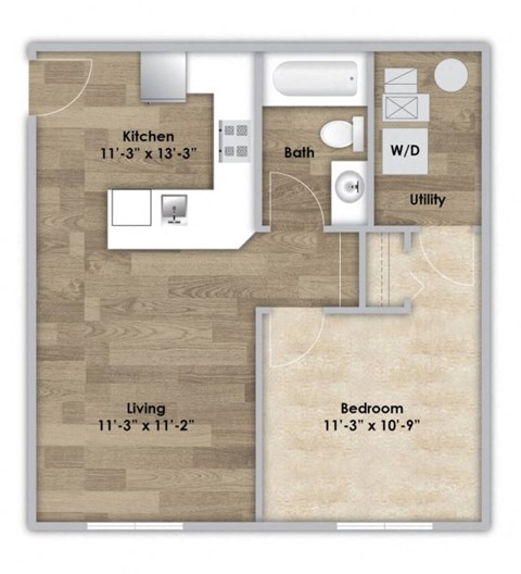 Floor plan for 1 bed, 1 bath, 560 sqft
