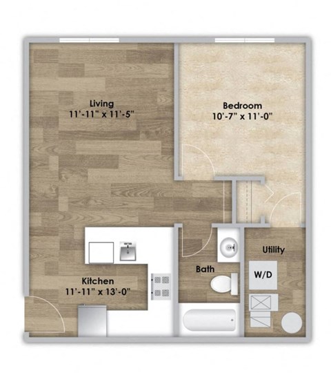 Floor plan for 1 bed, 1 bath, 560 sqft