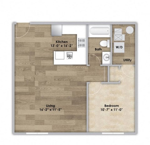 Floor plan for 1 bed, 1 bath, 660 sqft