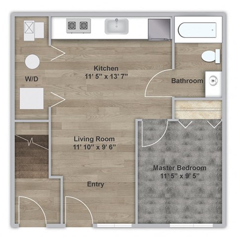 Floor plan for 1 bed, 1 bath, 576 sqft