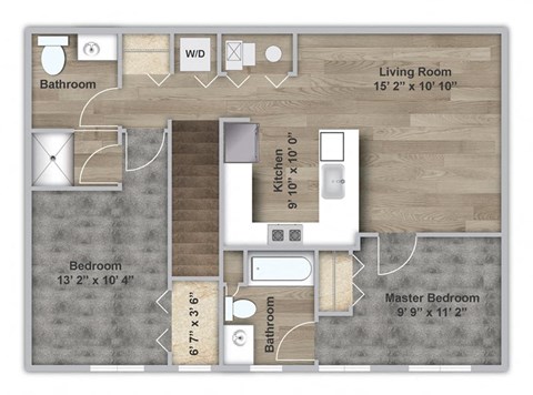 Floor plan for 2 beds, 2 baths, 936 sqft