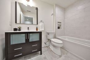 Philadelphia apartment for rent - a bathroom with a toilet and a sink and a bath tub