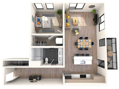 Floor plan for 1 bed, 1 bath, 994 sqft