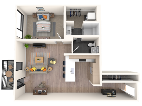 Floor plan for 1 bed, 1 bath, 902 sqft