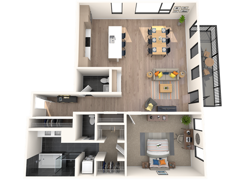 Floor plan for 1 bed, 1 bath, 1328 sqft