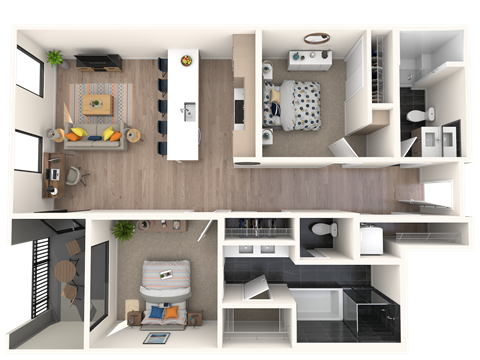 Floor plan for 2 beds, 2 baths, 1140 sqft