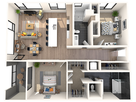 Floor plan for 2 beds, 2 baths, 1366 sqft