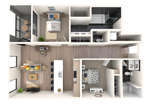 Floor plan for 2 beds, 2 baths, 1140 sqft