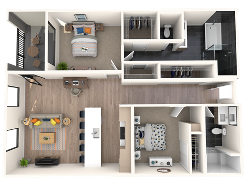 Floor plan for 2 beds, 2 baths, 1268 sqft