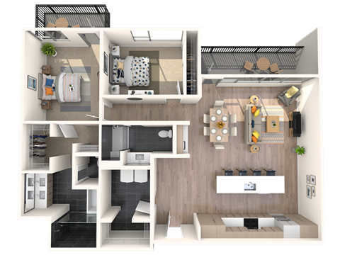 Floor plan for 2 beds, 2 baths, 1749 sqft