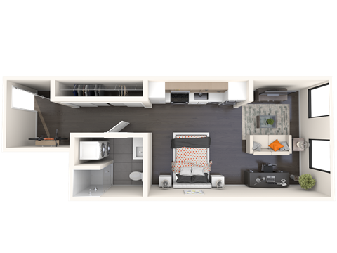 Floor plan for studio, 1 bath, 560 sqft