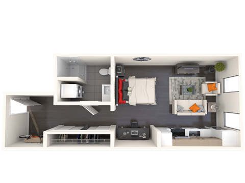 Floor plan for studio, 1 bath, 522 sqft