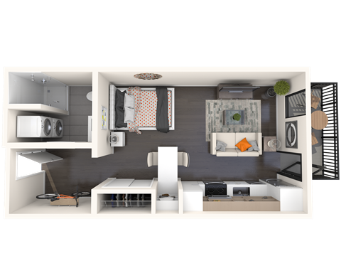 Floor plan for studio, 1 bath, 463 sqft