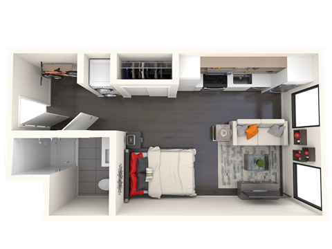 Floor plan for studio, 1 bath, 412 sqft