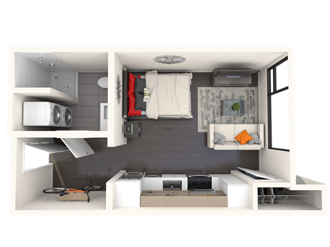 Floor plan for studio, 1 bath, 394 sqft