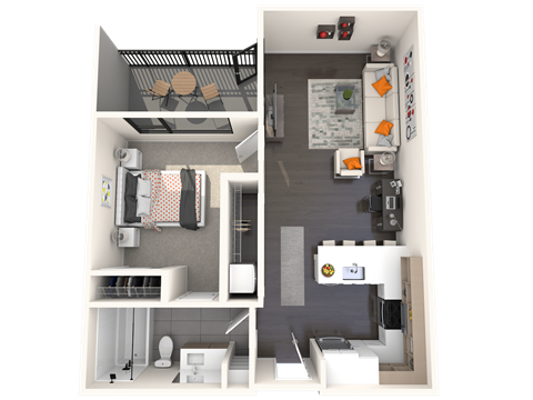 Floor plan for 1 bed, 1 bath, 702 sqft