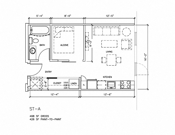 Floor plan for studio, 1 bath, 426 sqft