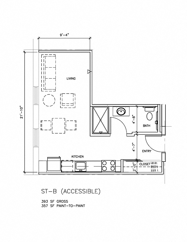 Floor plan for studio, 1 bath, 359 sqft