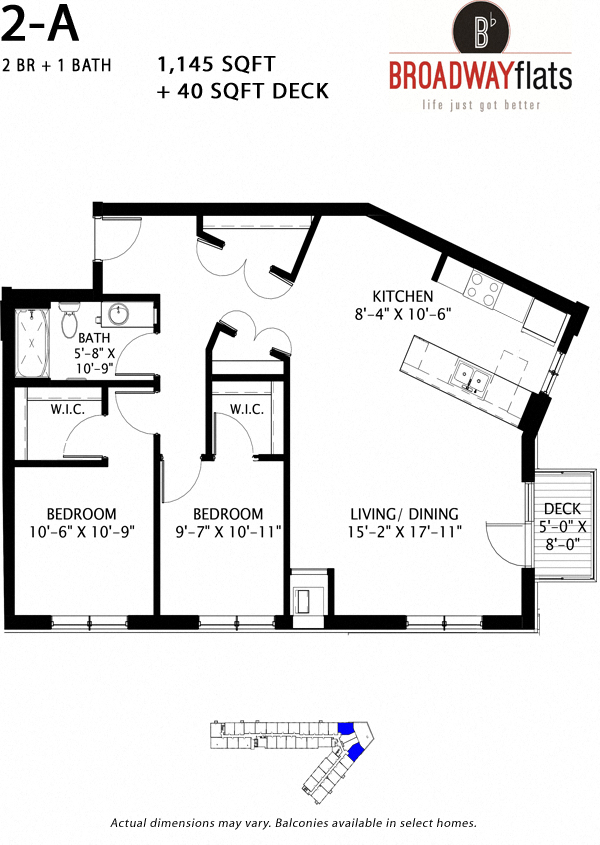 Floor plan for 2 beds, 1 bath, 1145 sqft