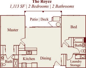 Floor plan for 2 beds, 2 baths, 1113 sqft