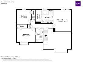 Spring house for rent - A floor plan of a Spring home with two bedrooms and a master bedroom.