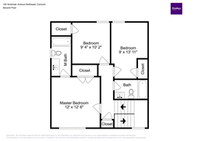 Concord house for rent - A floor plan of a condo with three bedrooms and a master bedroom.